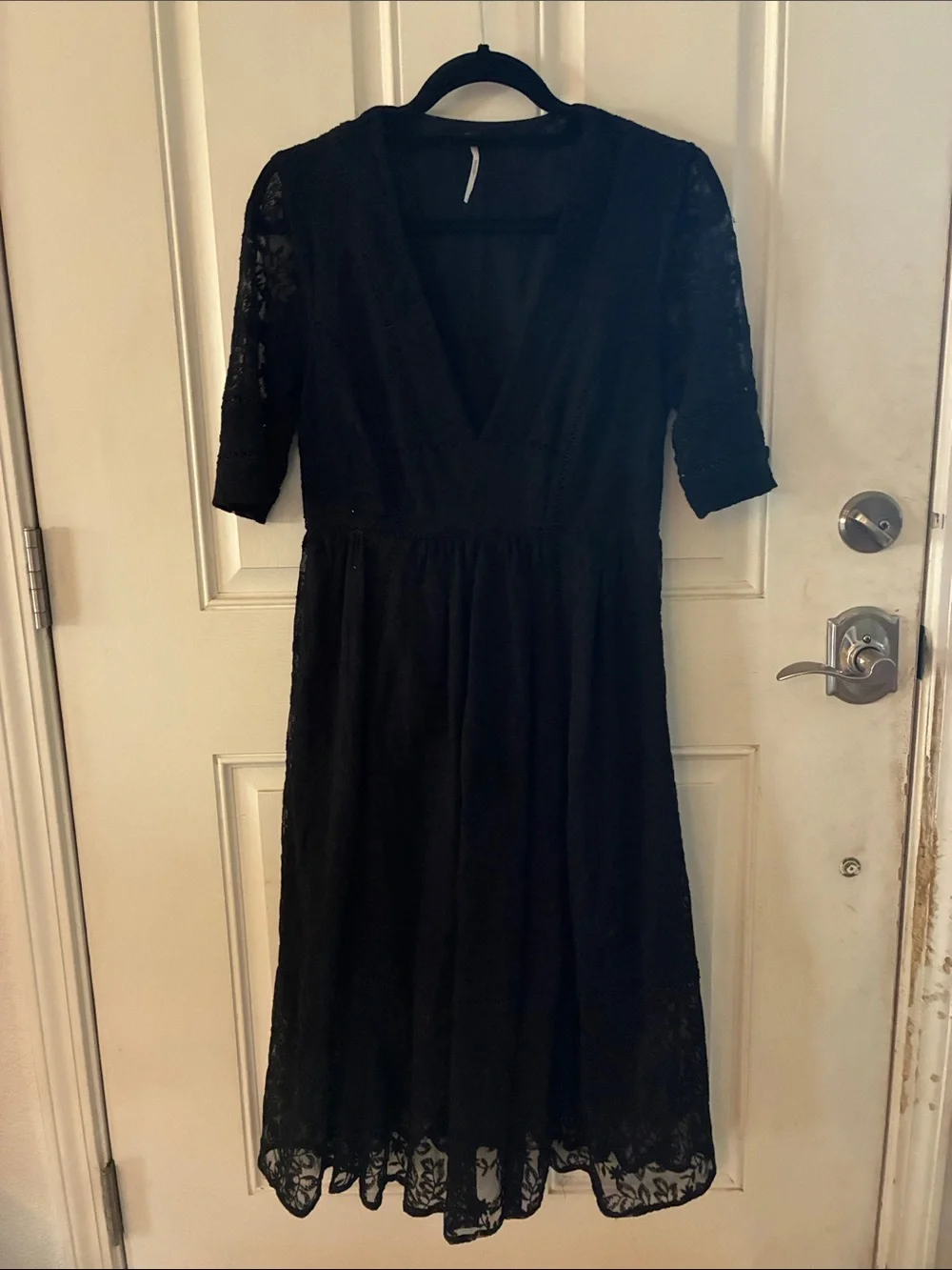 Free People Black Lace V-Neck Cocktail Dress